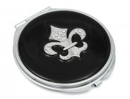 Pocket Mirror - Enamel w/ Rhinestone Fleur De Lis Charm -Black - MR-GM1259B